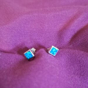 5mm silver and blue opal studs